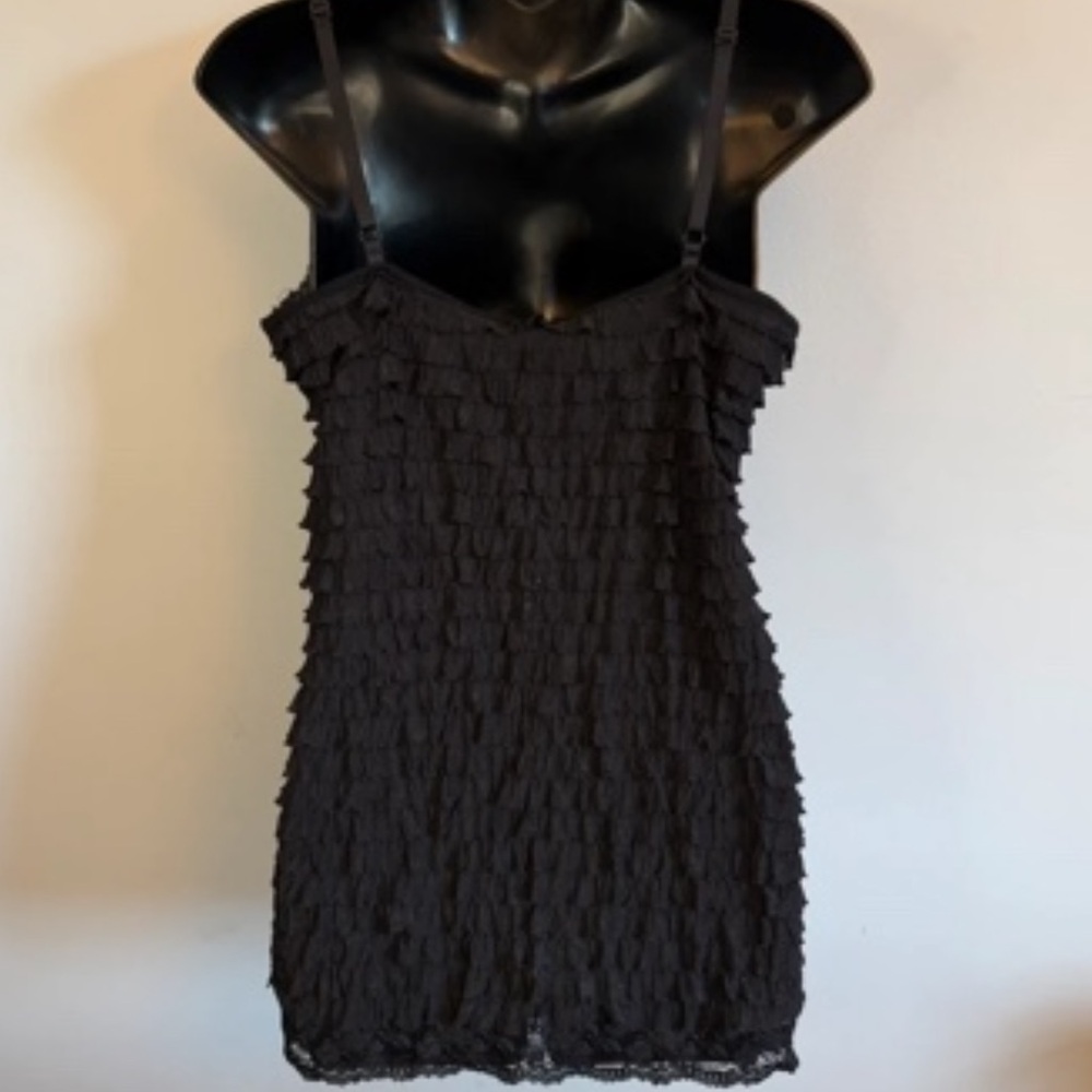 Black Ruffled Lace Trim Cami Top - Picture 5 of 5